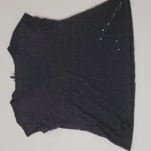 Express Black Sequin V-neck Top Size Large